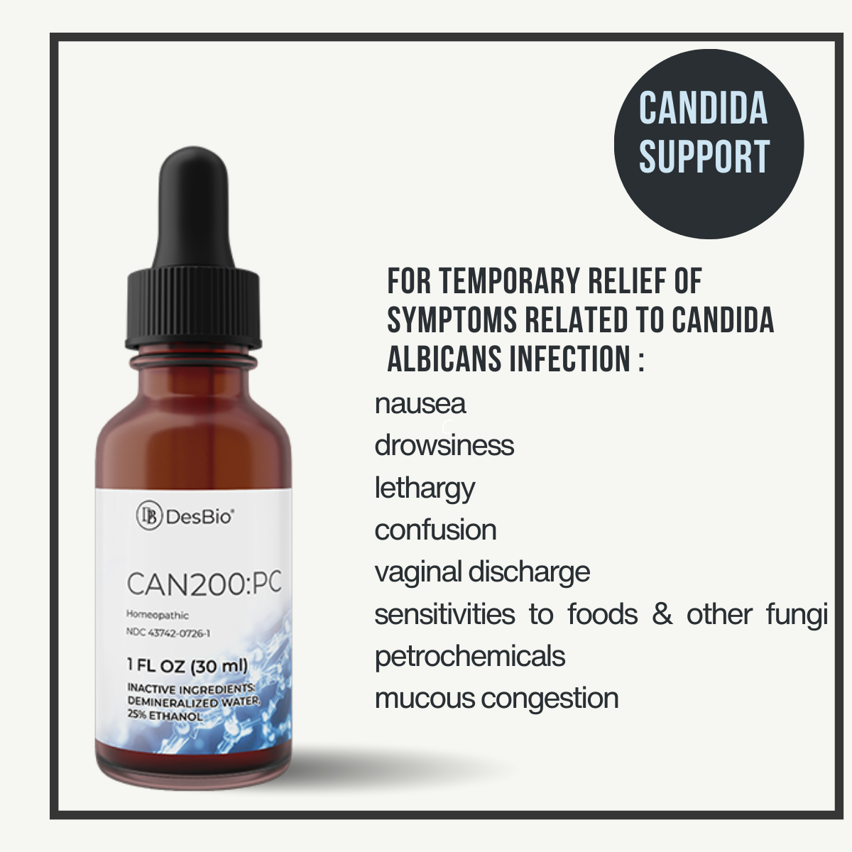CAN200:PC (formerly Candida 200C) by DesBio for candida reflief. Great for helping heal infections of candida infection.