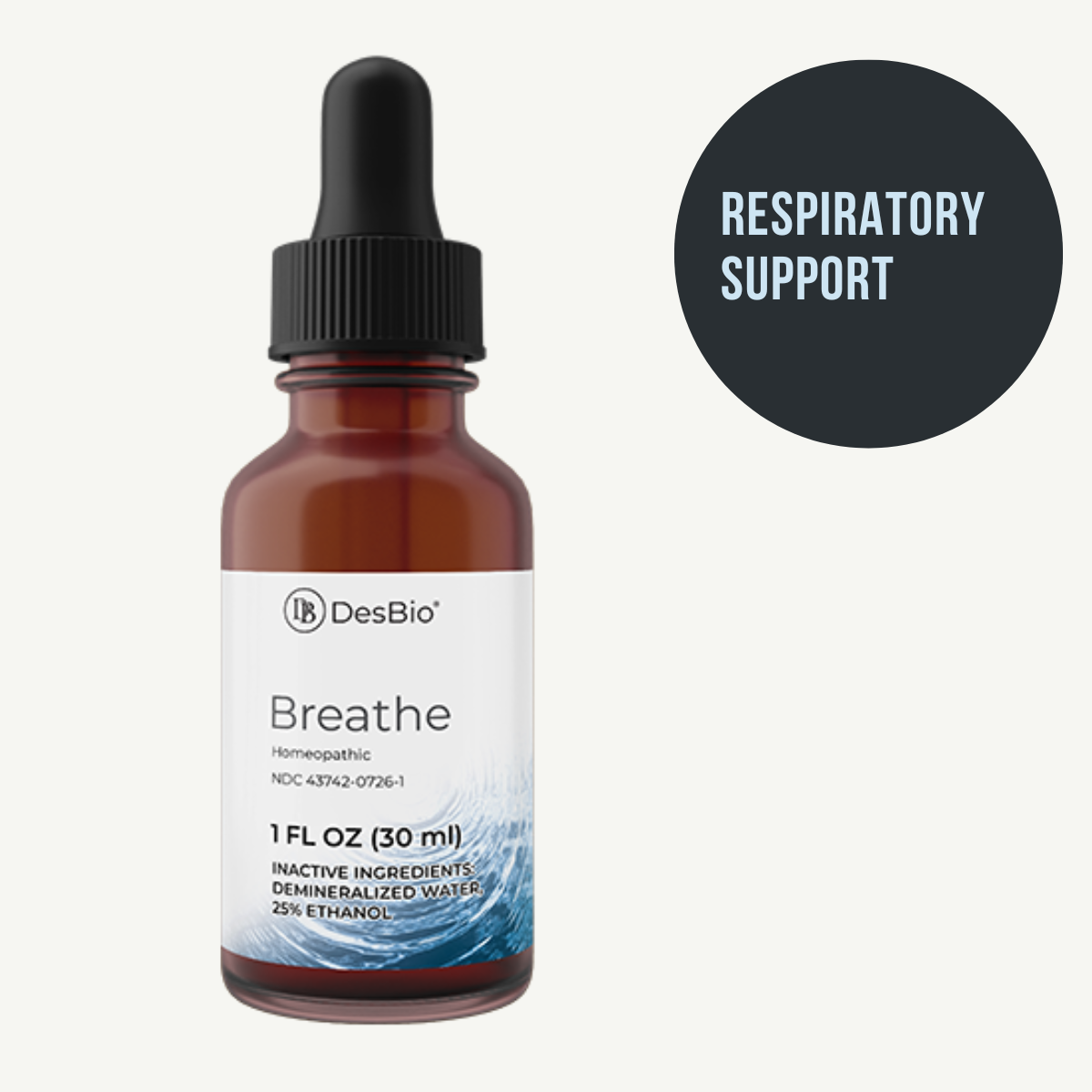 Breathe by DesBio provides temporary relief for symptoms that are related to lung and respiratory system dysfunction, such as coughing, runny nose, and congestion.