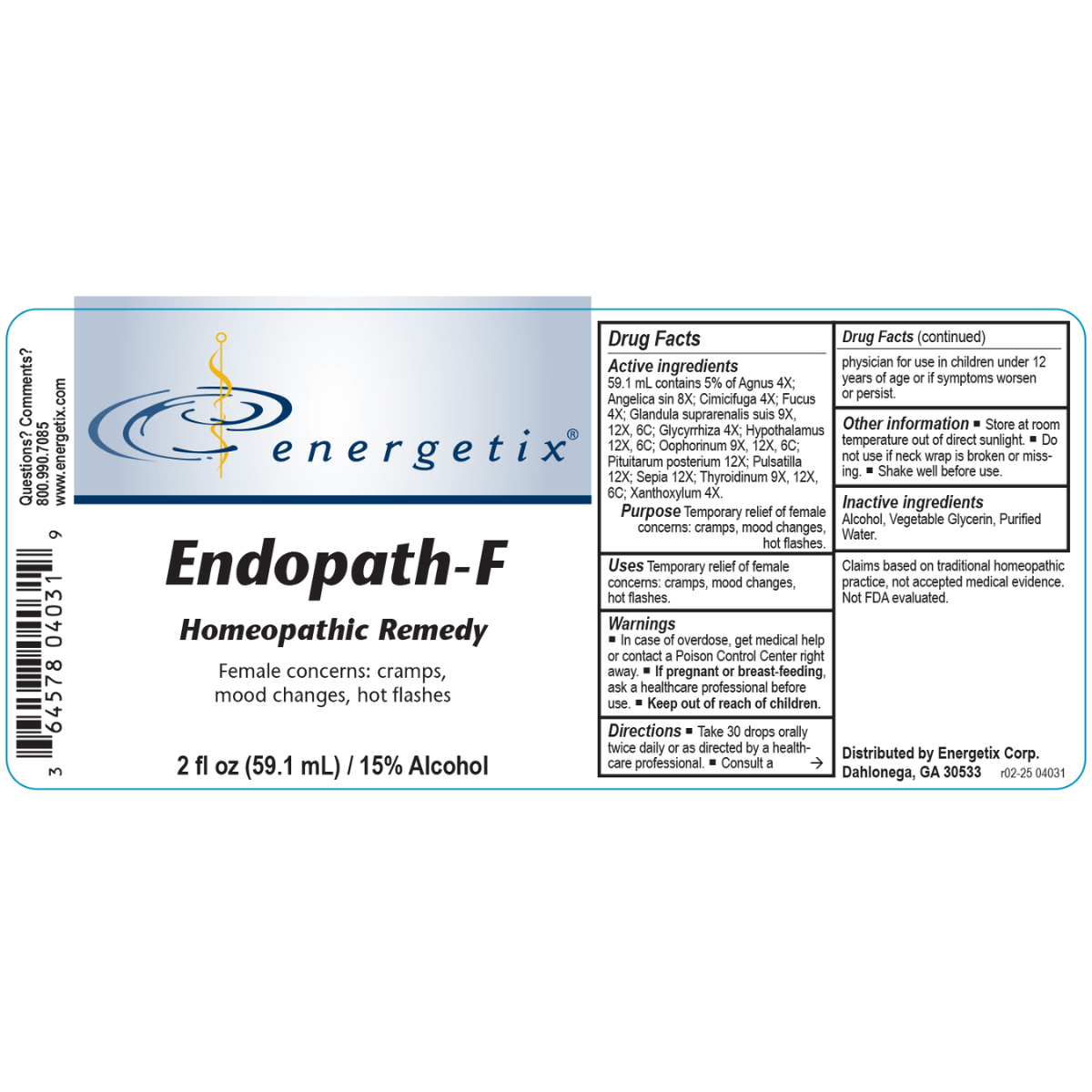 Endopath-F is a homeopathic combination formula for symptoms related to the female reproductive and endocrine systems. 