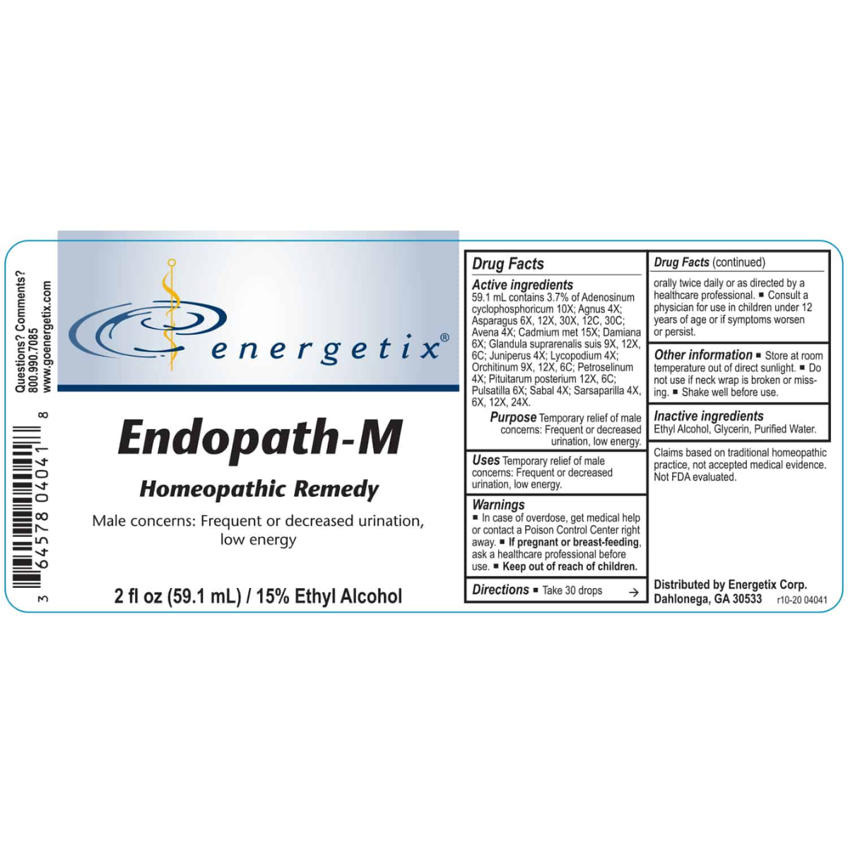 Endopath-M is a homeopathic combination formula for symptoms related to the male endocrine and urogenital systems. 
