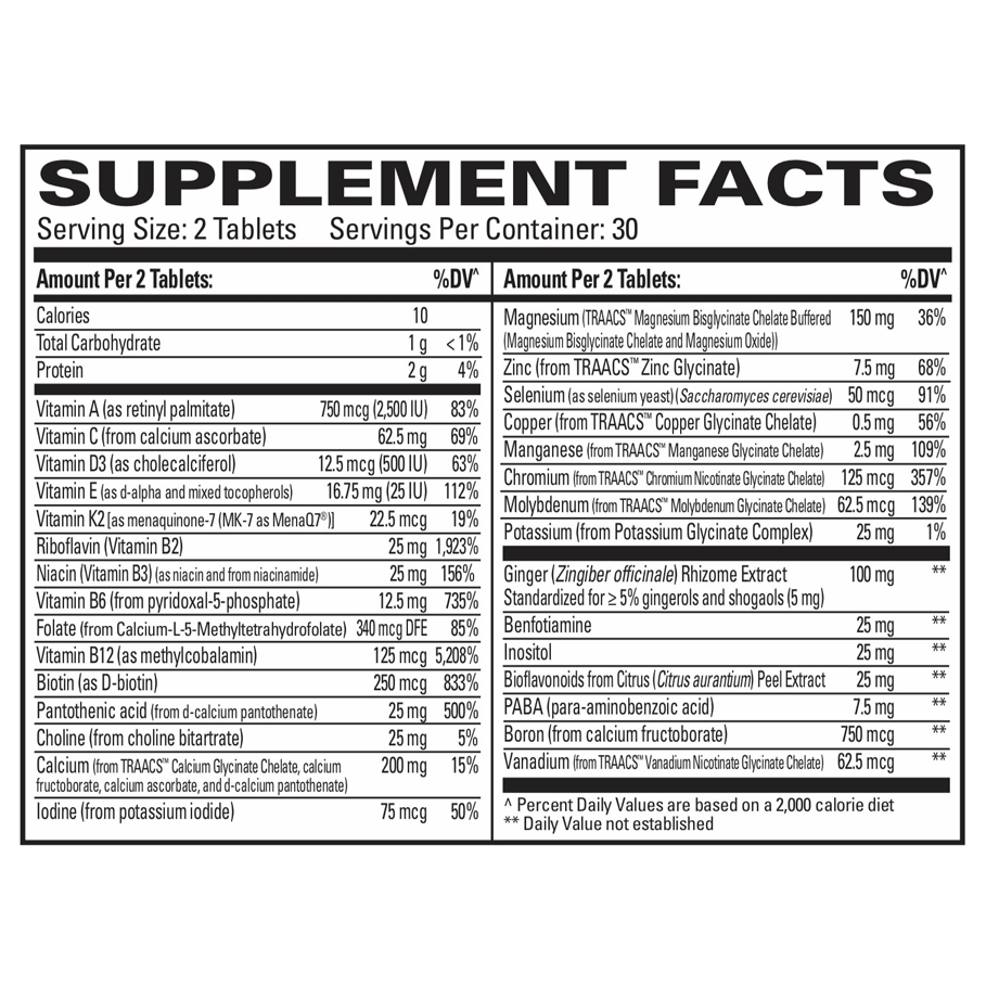 Essential Multivitamin by EuroMedica Ingredients Label