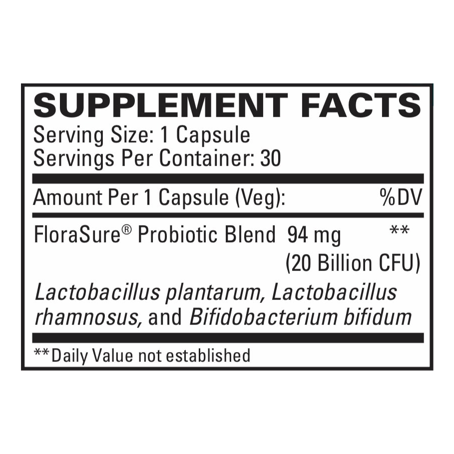 FloraSure Probiotic by EuroMedica Ingredients Label