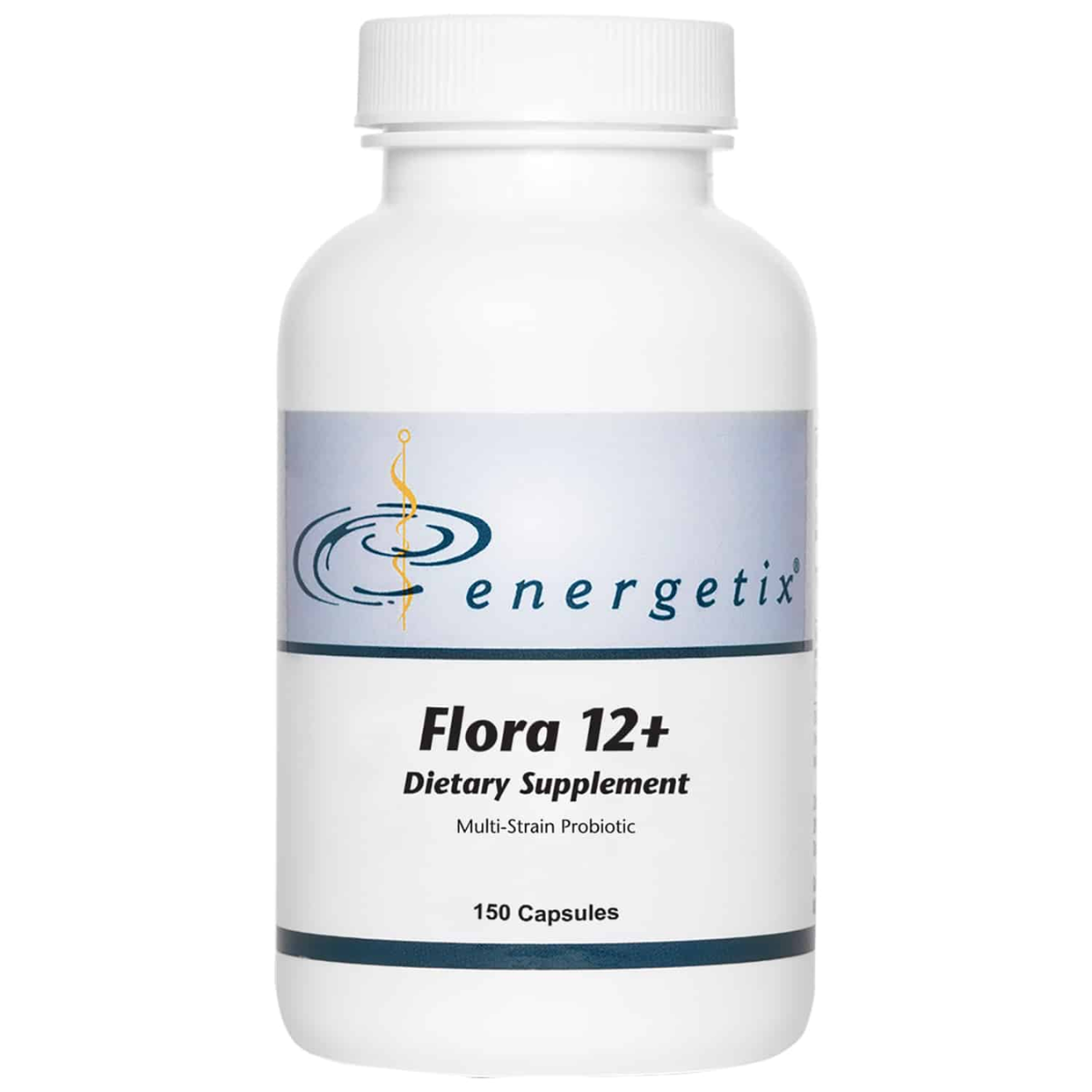 Flora 12+, a multi-strain probiotic, is a combination of twelve beneficial bacteria plus saccharomyces boulardii and the prebiotic fructooligosaccharides (FOS). 
