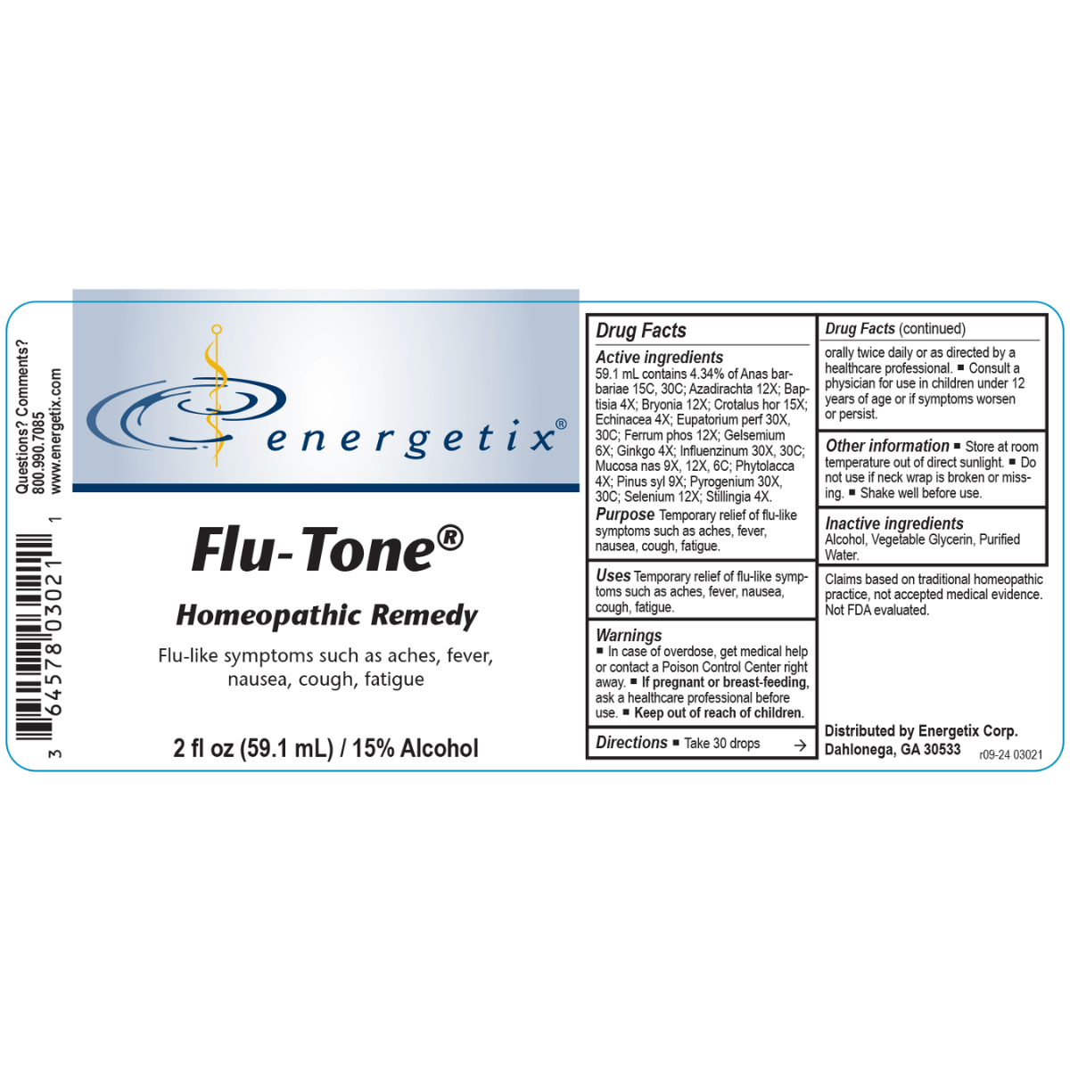 Flu-Tone® is a homeopathic combination formula for flu-like symptoms. It includes Anas barbariae, the world’s most widely used homeopathic ingredient, which is helpful for symptoms such as fever and muscle aches.