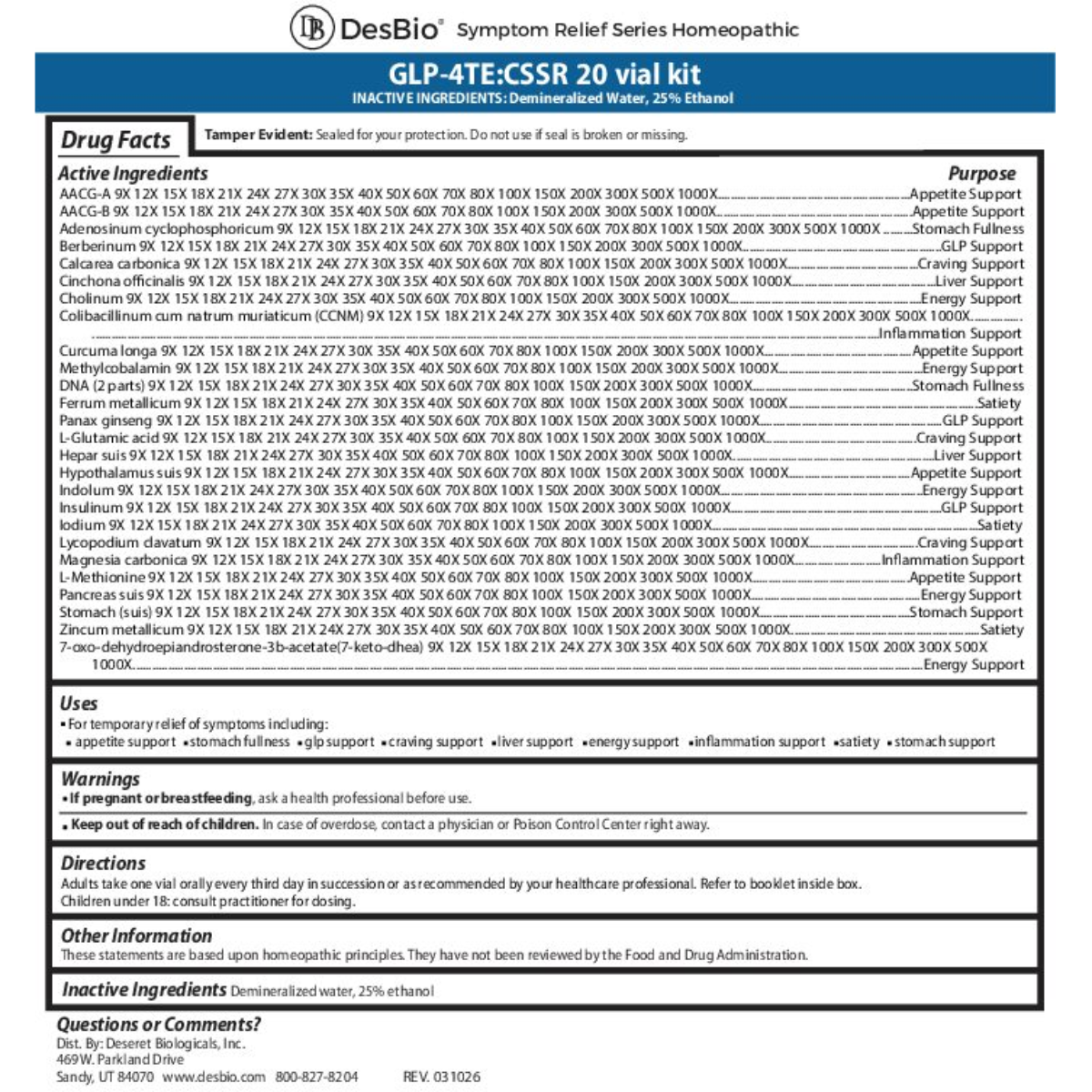 GLP-4TE Active Phase 1 by DesBio kit with CSSR vials, emotional support formula, and hydrolyzed beef protein for practitioner-guided metabolic support.