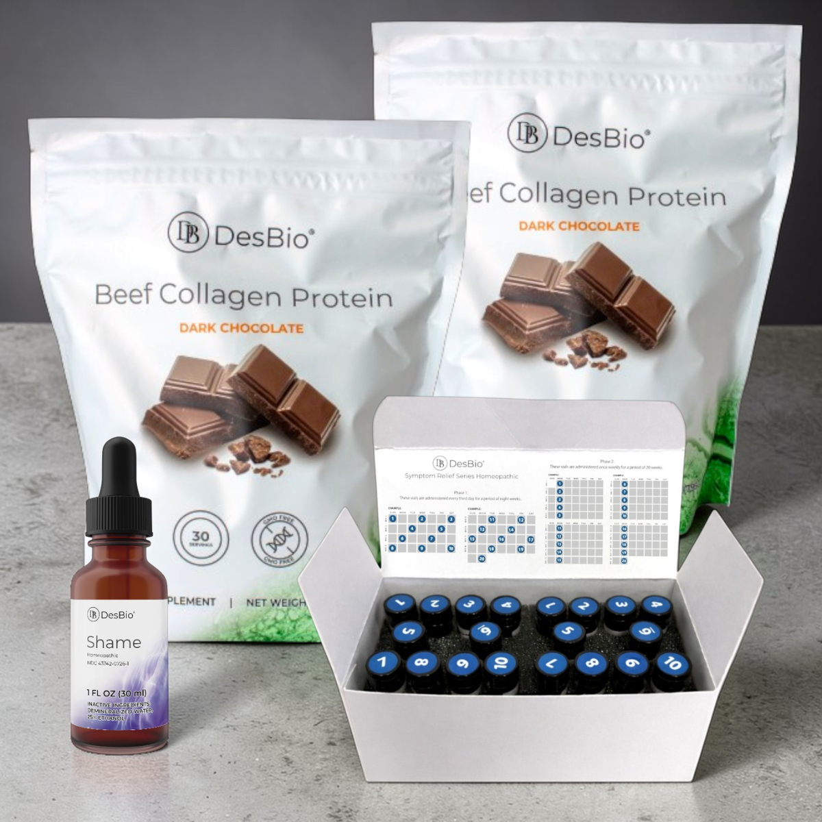 GLP-4TE Active Phase 1 by DesBio kit with CSSR vials, emotional support formula, and hydrolyzed beef protein for practitioner-guided metabolic support.