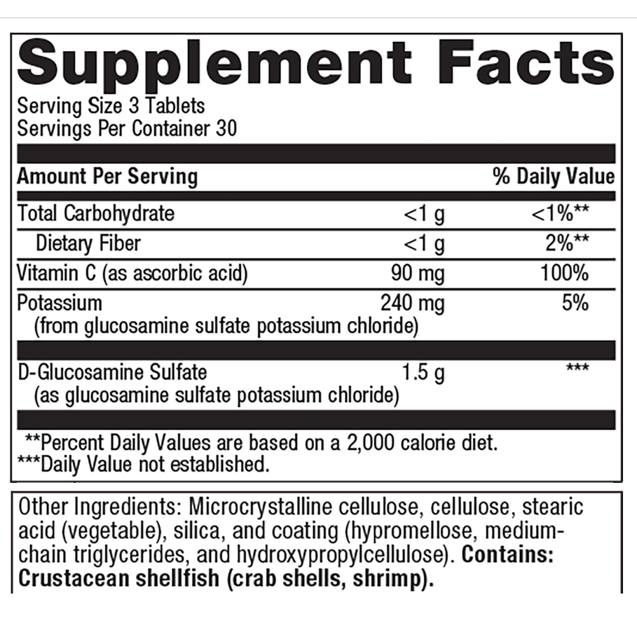 Glucosamine Sulfate by Metagenics Ingredients Label