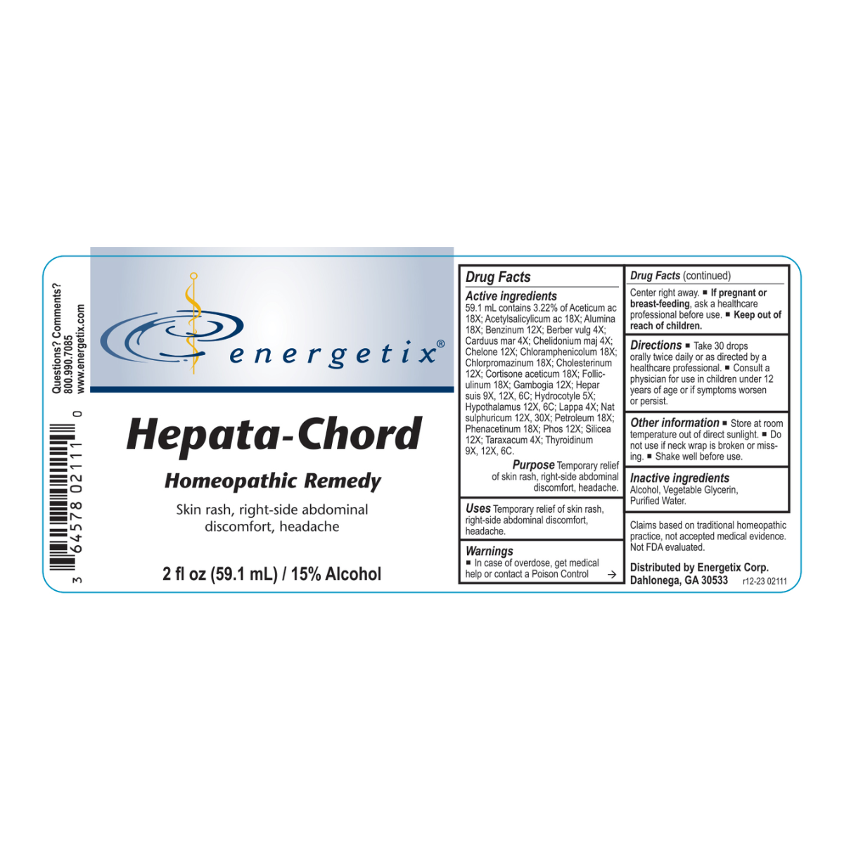 Hepata-Chord is a homeopathic combination formula for symptoms related to the toxic load of the liver. Many factors may contribute to this including alcohol usage, exposure to chemicals, viruses, and parasites.