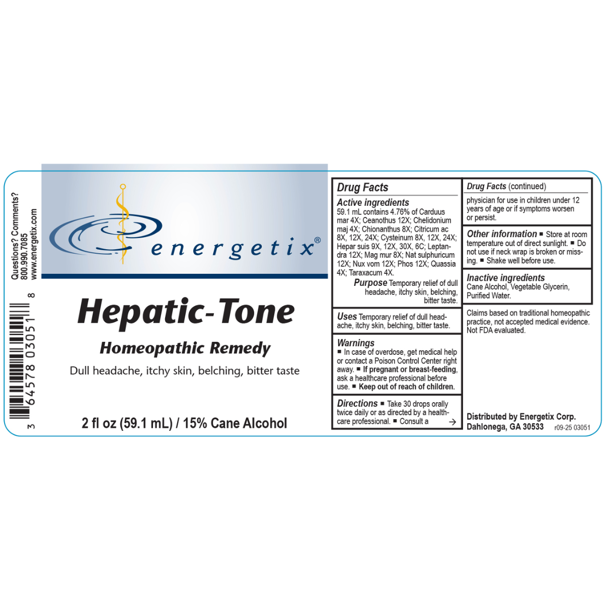 Hepatic-Tone is a homeopathic combination formula for symptoms that indicate the need for liver drainage. 