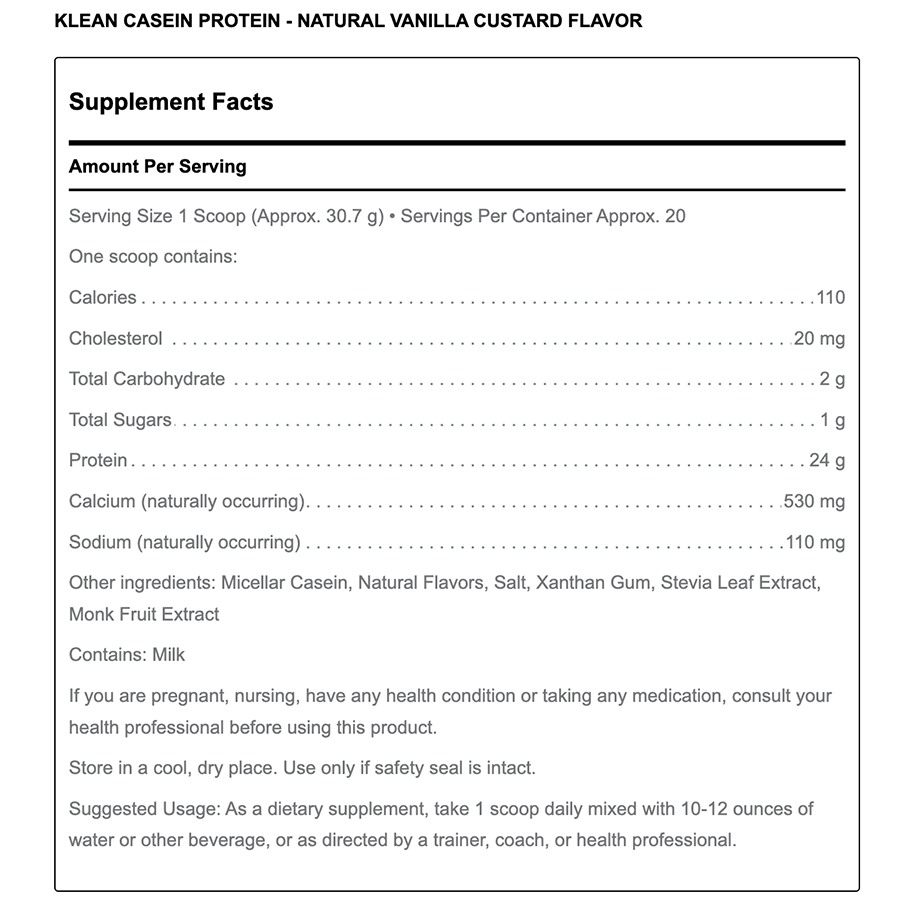 KLEAN Casein Protein (Natural Vanilla Custard Flavor) by Douglas Labs