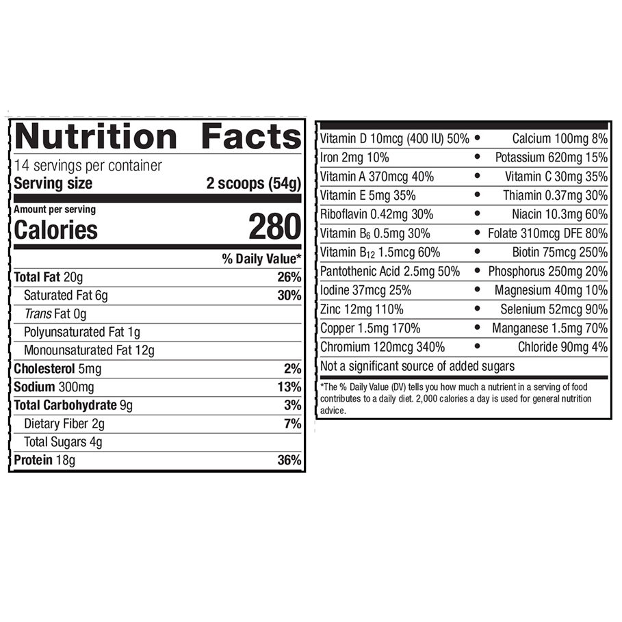 Ketogenic Shake Chocolate by Metagenics Ingredients Label