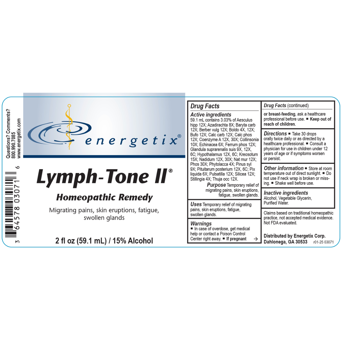 Lymph-Tone II® is a homeopathic combination formula for long-standing symptoms such as fatigue; migrating pains; blinding headaches; swollen glands; painful, stiff joints; lower back pain; aching muscles and joints; itching skin; warts; hemorrhoids; hair loss; night sweats; nerve pain.