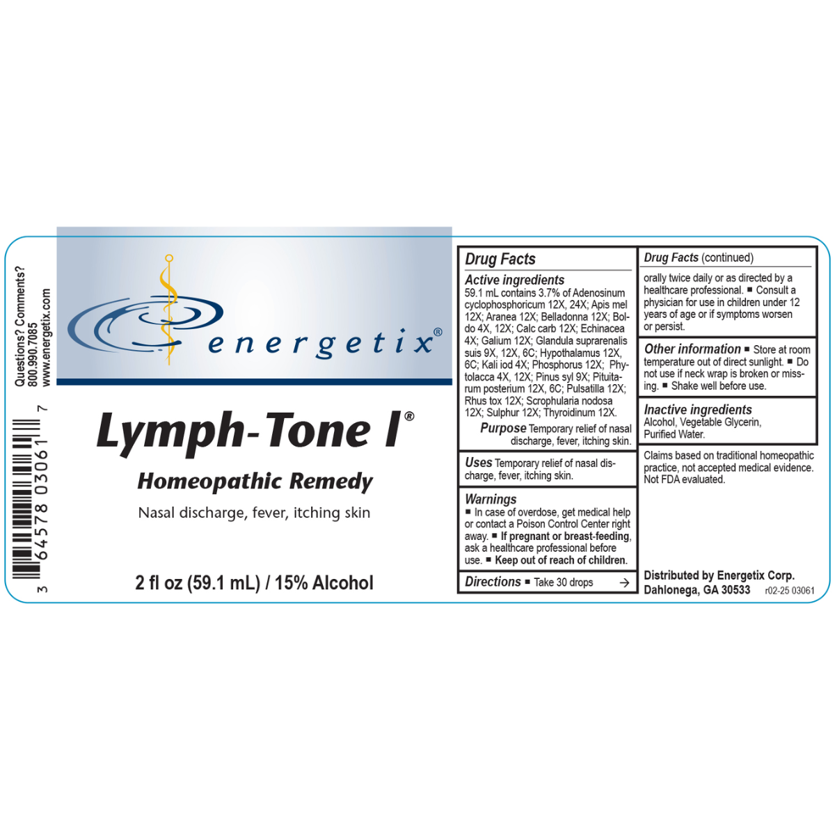 Lymph-Tone I® is a homeopathic combination formula for recent symptoms such as mucous discharge; irritated, watery eyes; cough; high-grade fever; excessive perspiration; skin eruptions; redness and swelling; sleeplessness; frequent urination; nausea; diarrhea.