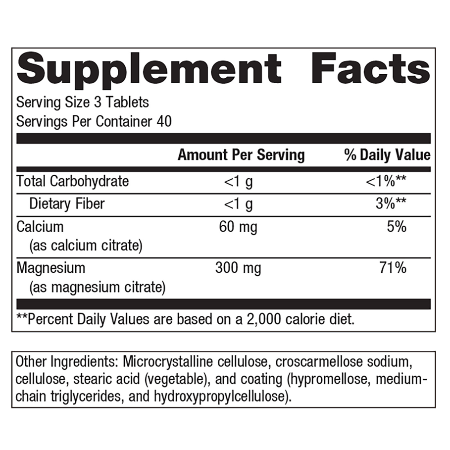 Mag Citrate by Metagenics Ingredients Label