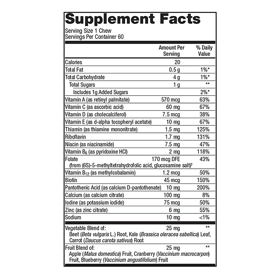 MetaKids Multi Soft Chew by Metagenics Ingredients Label