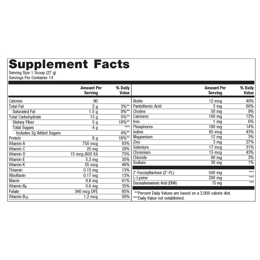 MetaKids Nutrition Powder Vanilla by Metagenics Ingredients Label