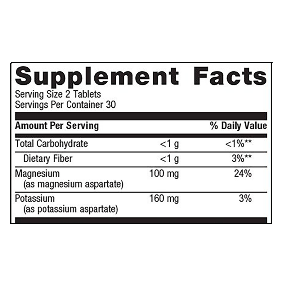 Mg/K Aspartate by Metagenics Ingredients Label
