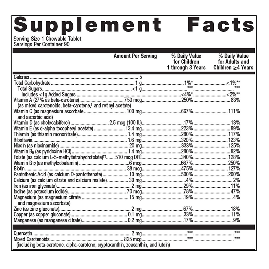 Multigenics Chewable Outrageous Orange Flavor by Metagenics Ingredients Label