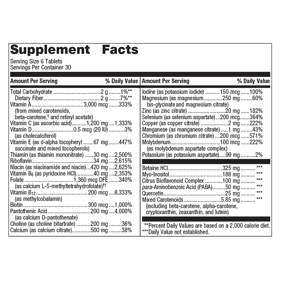 Multigenics without Iron by Metagenics Ingredients Label