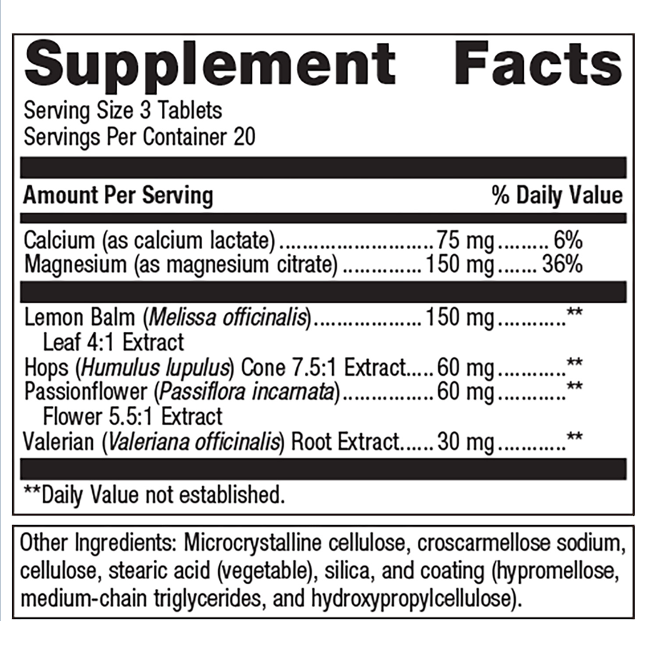 MyoCalm Plus by Metagenics Ingredients Label