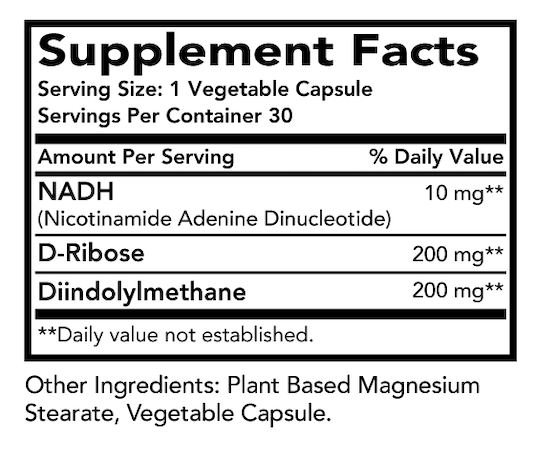 Essential NADH with DIM 30 ct by Optimal Health Systems Ingredients Label