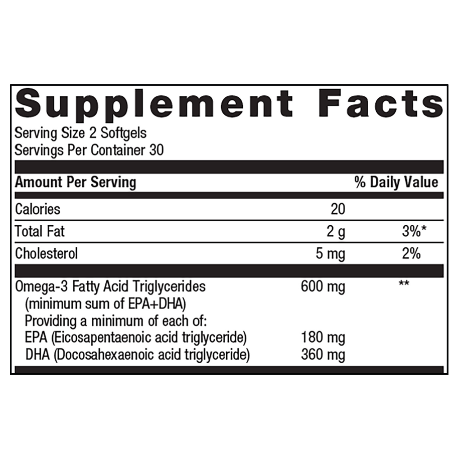 OmegaGenics EPA-DHA 300 Algae by Metagenics Ingredients Label
