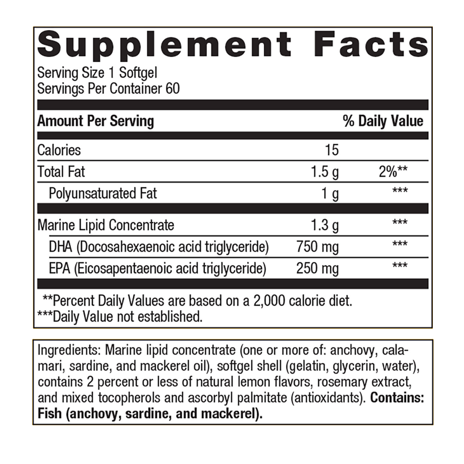 OmegaGenics Neuro 1000 by Metagenics Ingredients Label
