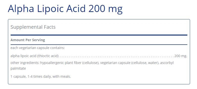 Alpha Lipoic Acid 200mg 60 capsules by Pure Encapsulations