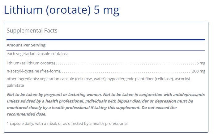 Lithium Orotate 5mg 180 capsules by Pure Encapsulations