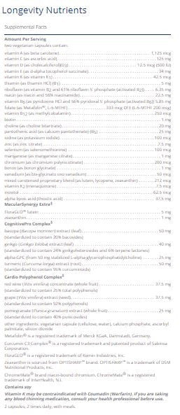 Longevity Nutrients 240 capsules by Pure Encapsulations