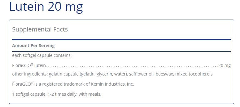 Lutein 20mg 60 capsules by Pure Encapsulations