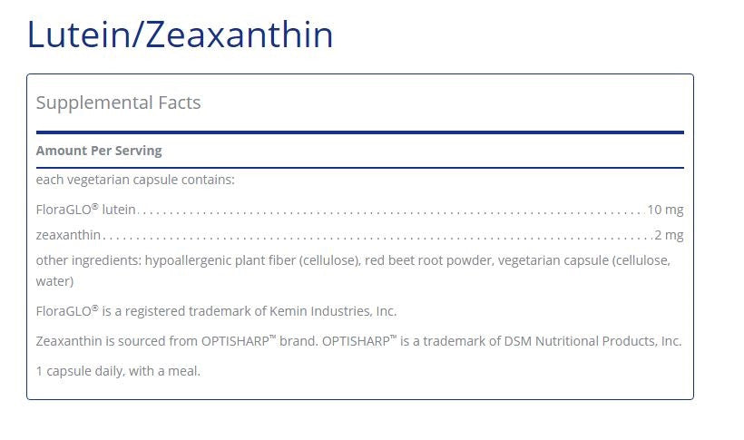 Lutein/Zeaxanthin 60 capsules  by Pure Encapsulations