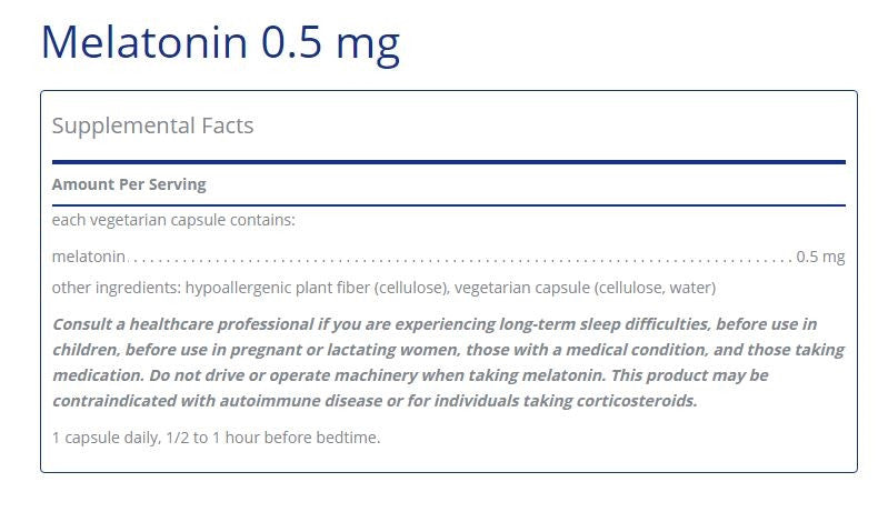 Melatonin .5mg 60 capsules by Pure Encapsulations
