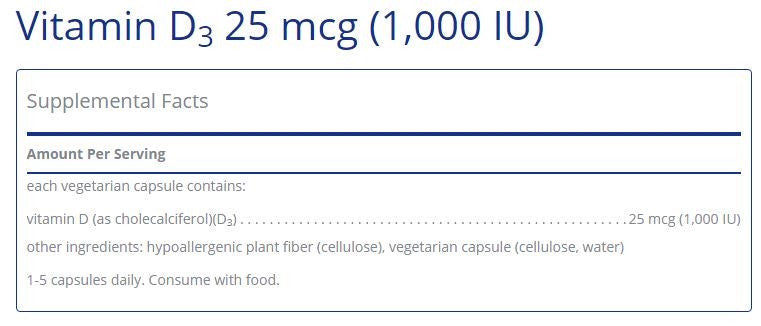 Vitamin D3 1,000 iu by Pure Encapsulations (120 Capsules)