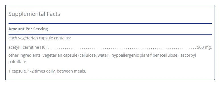 Acetyl-L-Carnitine 500mg by Pure Encapsulations