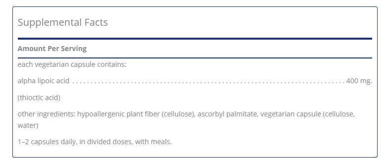 Alpha Lipoic Acid 400mg 120 capsules by Pure Encapsulations