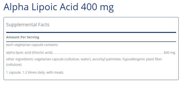 Alpha Lipoic Acid 400mg 60 capsules by Pure Encapsulations