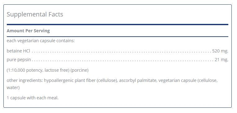 Betaine HCl Pepsin by Pure Encapsulations