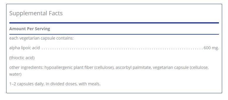 Alpha Lipoic Acid 600mg 60 capsules  by Pure Encapsulations