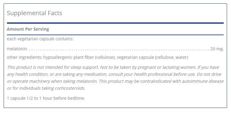 Melatonin 20mg 180 capsules by Pure Encapsulations