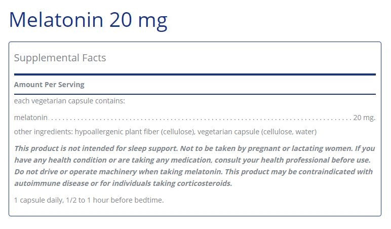 Melatonin 20mg 60 capsules by Pure Encapsulations