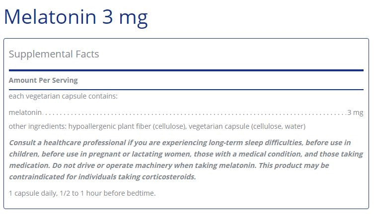 Melatonin 3mg 60 capsules by Pure Encapsulations