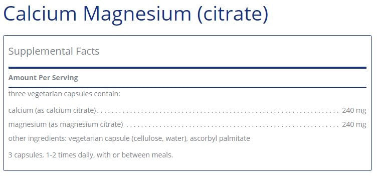 Calcium Magnesium (citrate) 180 capsules by Pure Encapsulations