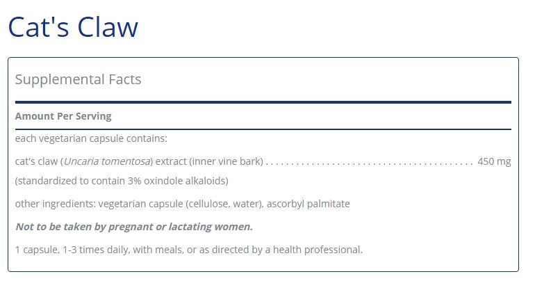 Cat's Claw 90 capsules by Pure Encapsulations