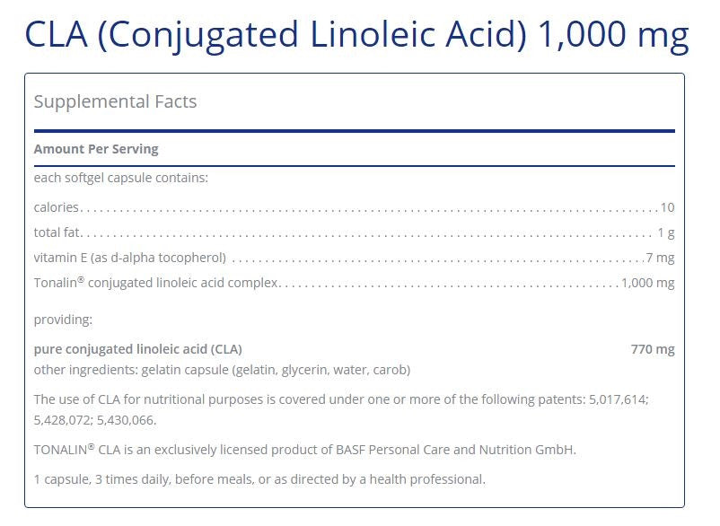 CLA 1000mg 60 capsules by Pure Encapsulations