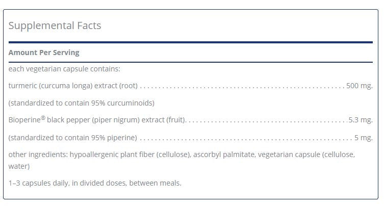 Curcumin 500 with Bioperine 120 capsules by Pure Encapsulations