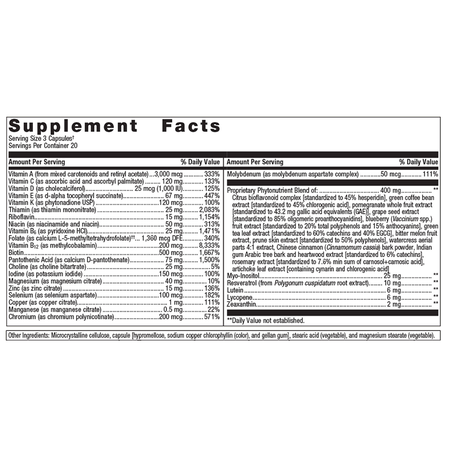 PhytoMulti Capsules by Metagenics Ingredients Label