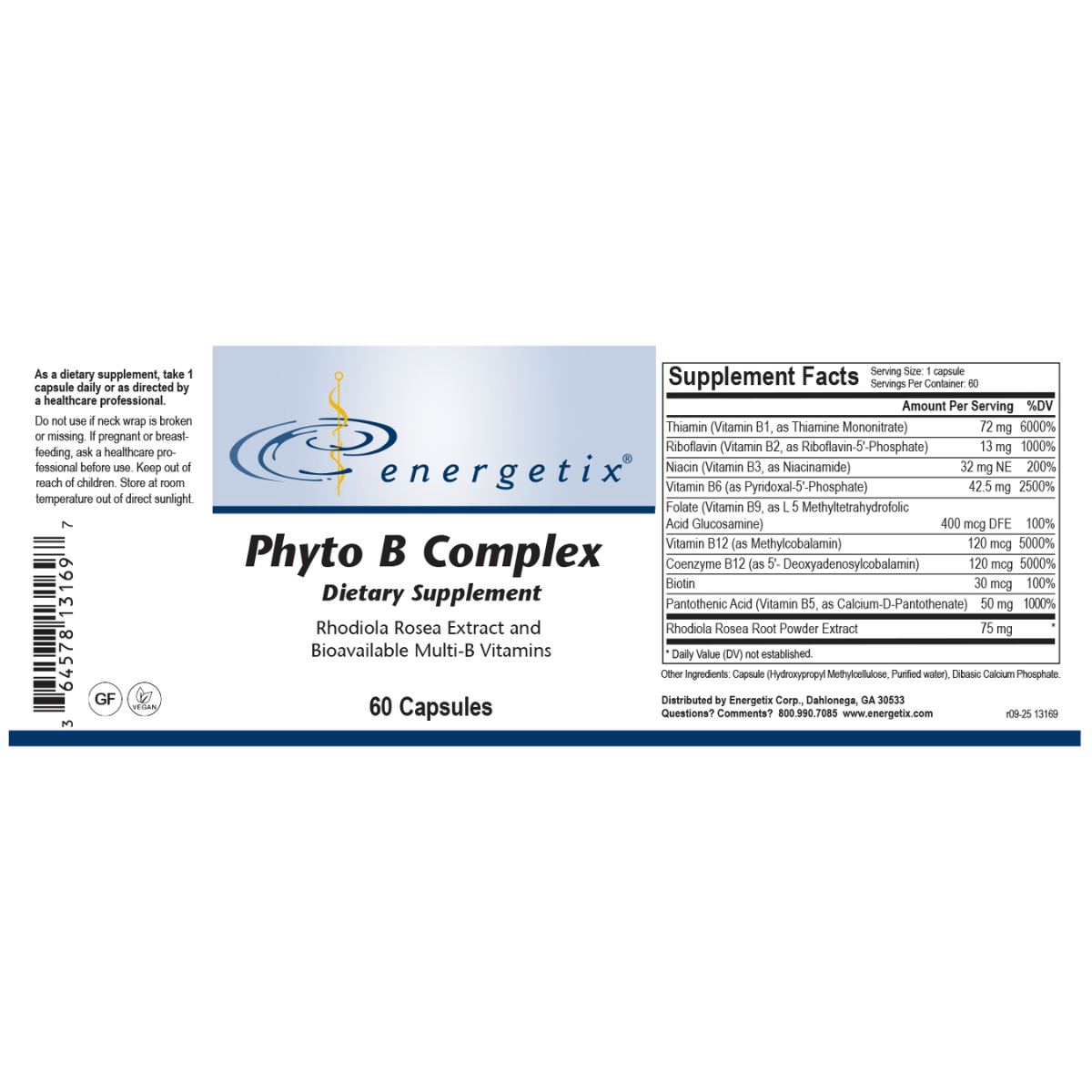 Phyto B Complex is a bioavailable source of multiple, methylated B vitamins along with the adaptogenic herb, rhodiola rosea extract