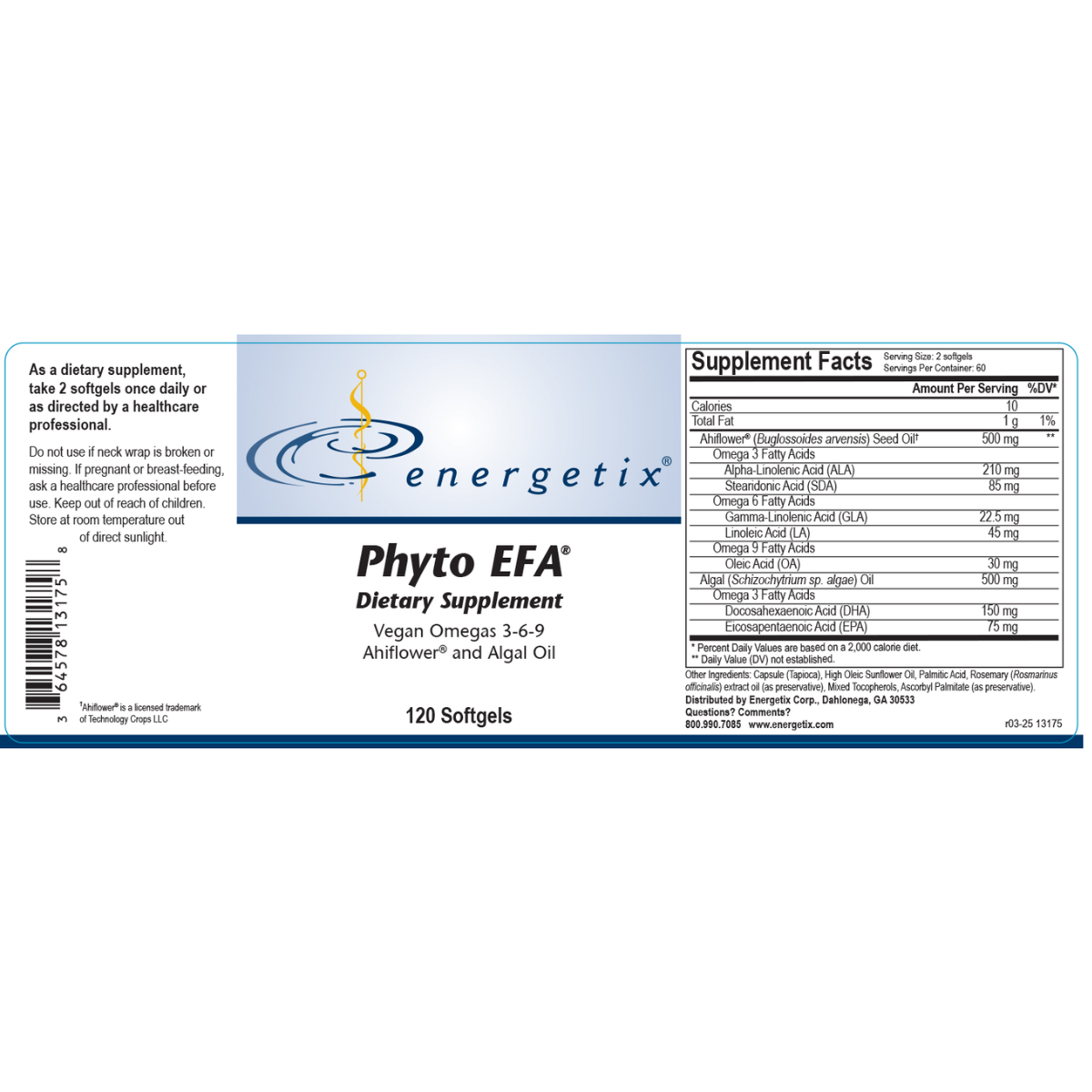 Phyto EFA® is a vegan blend of omega-3, omega-6, and omega-9 fatty acids from Ahiflower® seed oil and algal oil to help maintain normal immune response, heart health, and brain development.