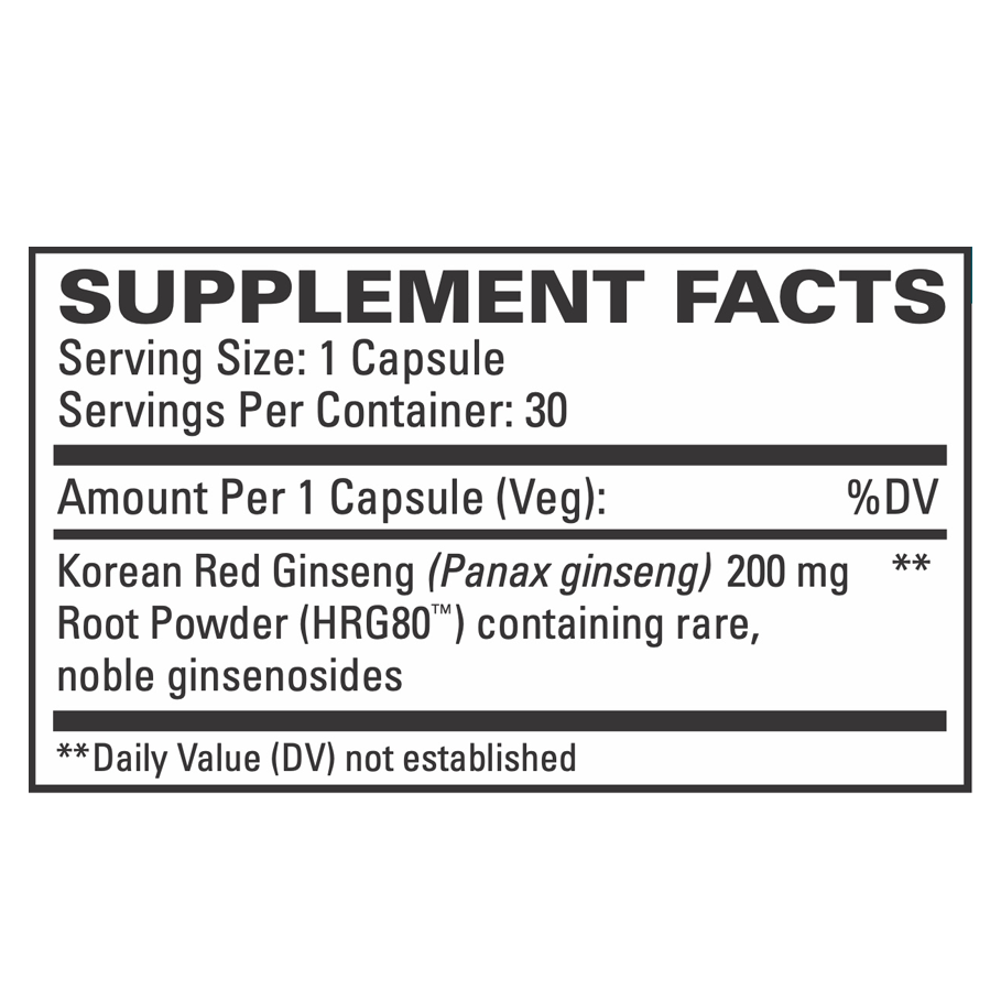 Red Ginseng Energy by EuroMedica Ingredients Label